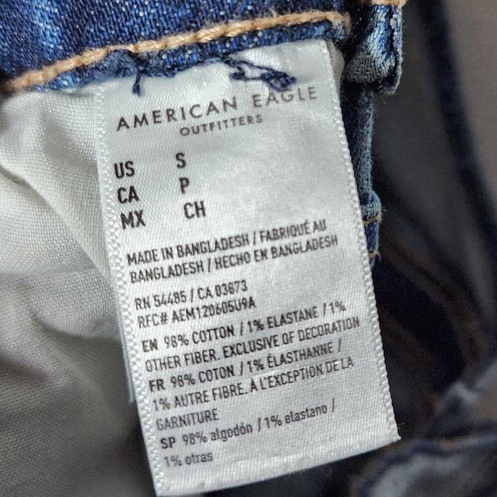 American Eagle Stretch Tomgirl Overall Bib in Destroyed Dark Wash Denim Jumpsuit - Picture 6 of 9